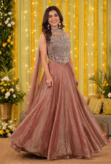 Dusty Rose Silver Jewel Lehenga Set