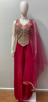Fuchsia Pink Multicolor Jewel Longline Palazzo Set