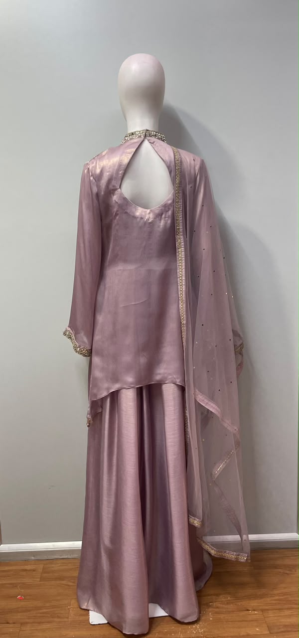 Smoky Lilac Gold Embroidered Palazzo Ensemble