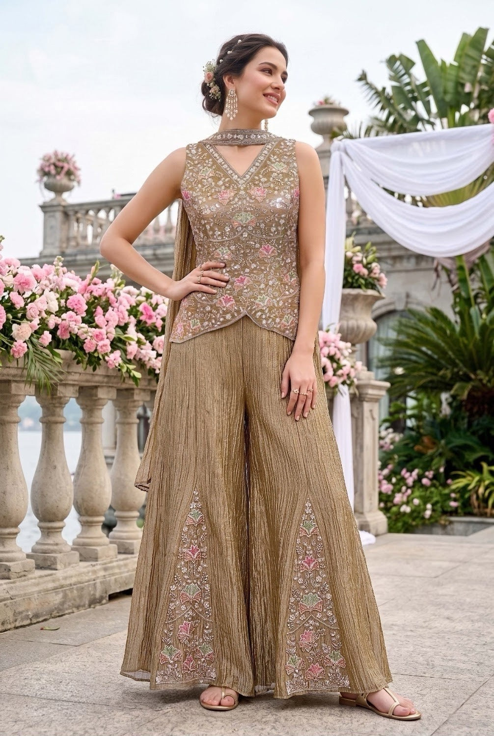 Antique Taupe Blush Floral Palazzo Set