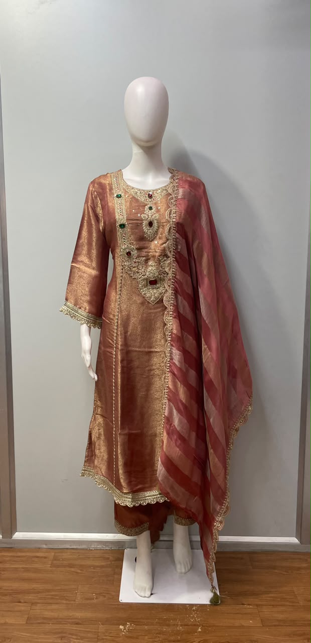 Rose Bronze Jewel Kurta Trouser Set