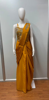 Mustard Gold Draped Saree Set