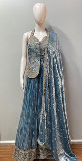 Steel Blue Antique Gold Floral Palazzo Set