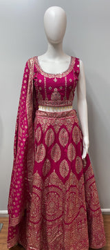 Fuchsia Gold Zari Bridal Lehenga Ensemble