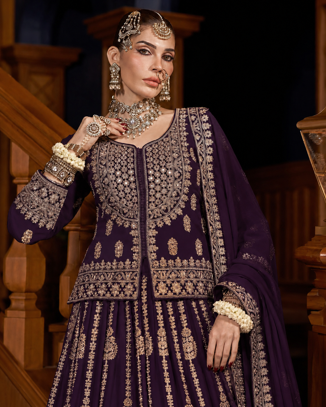 Plum Zari Jacket Lehenga Couture Set