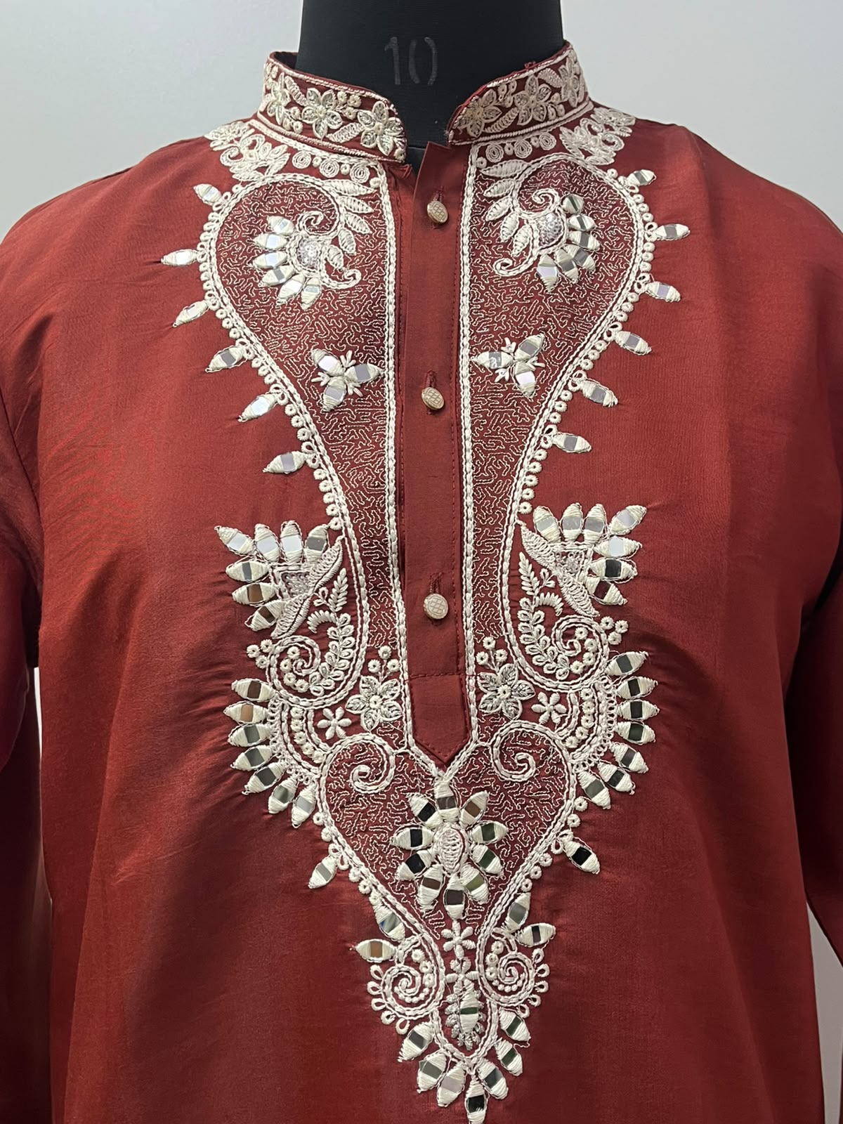 Burnt Sienna Silver Mirror Heritage Kurta