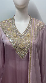 Smoky Lilac Gold Embroidered Palazzo Ensemble