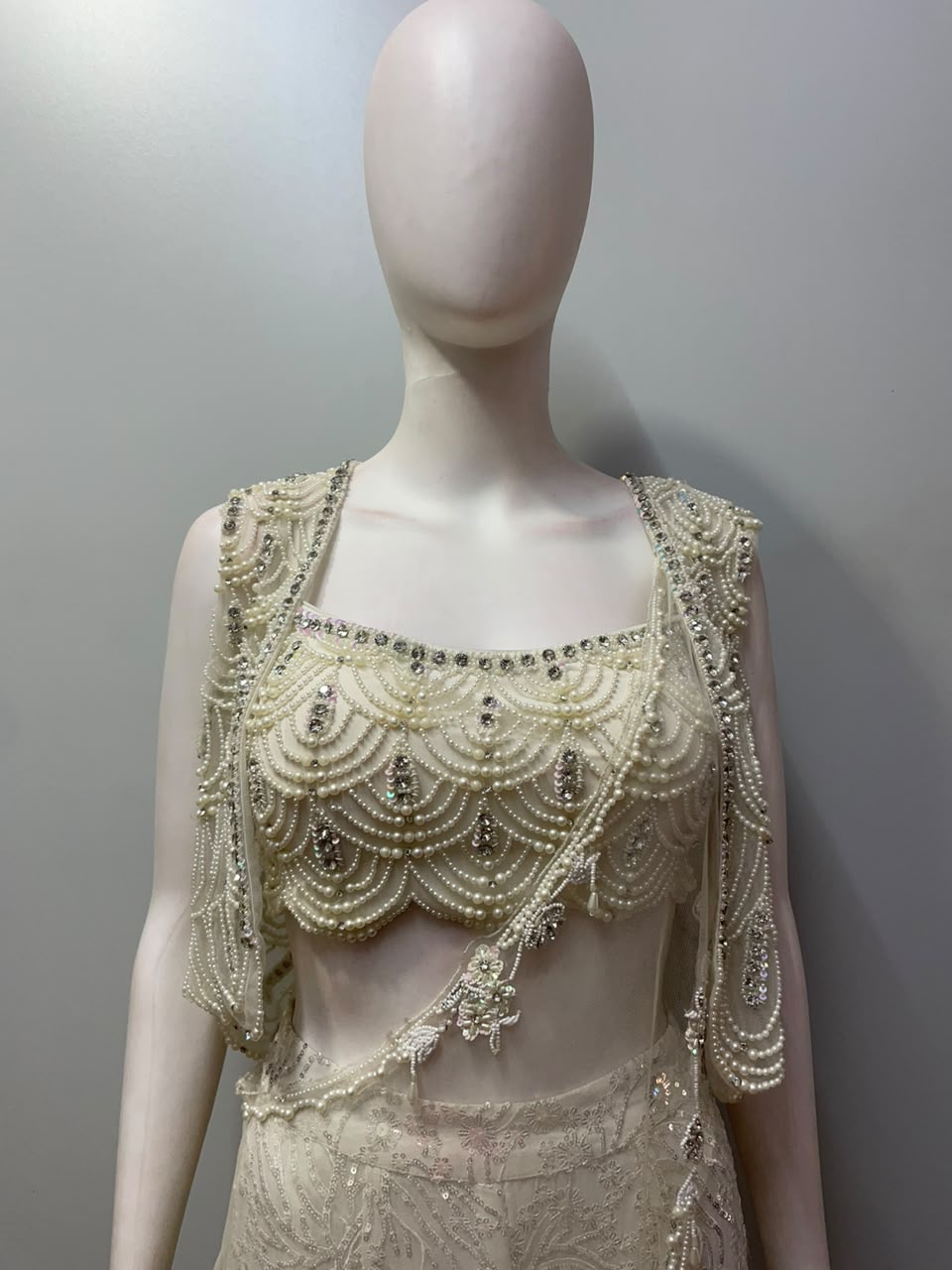 Ivory Silver Pearl Jewel Cape Palazzo Set