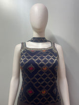 Ornate paisley borders on the midnight navy kurta