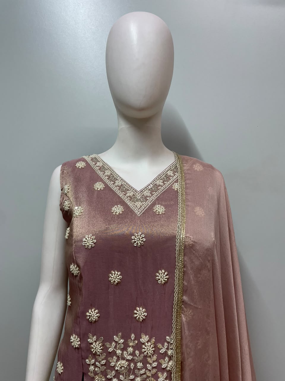 Dusty Mauve Pearl Floral Palazzo Set