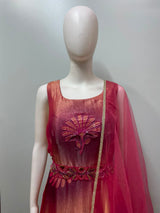 Fuchsia Gold Floral Anarkali Dupatta Set