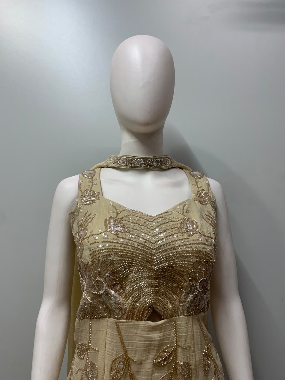 Champagne Gold Floral Embroidered Peplum Palazzo Ensemble