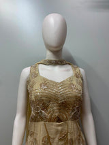 Champagne Gold Floral Embroidered Peplum Palazzo Ensemble