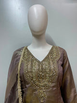 Taupe Gold Embroidered Palazzo Set