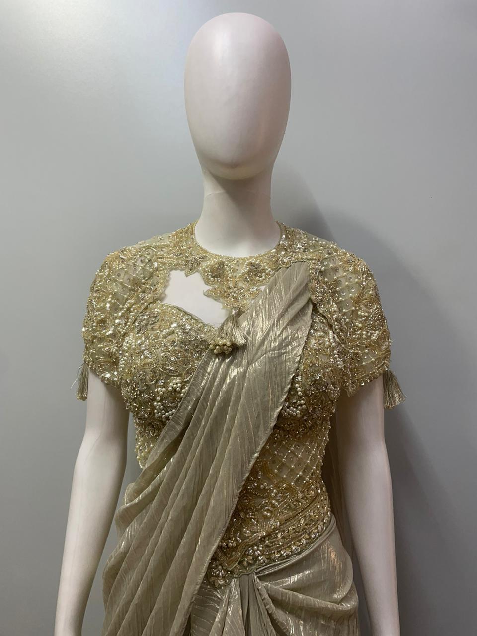 Champagne Gold Jewel Draped Skirt Set