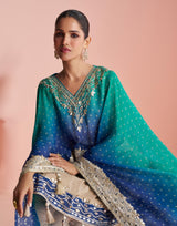Teal Royal Blue Ombre Gota Sharara Set