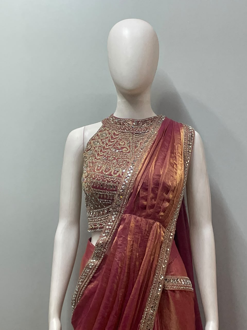 Magenta Amber Embroidered Draped Saree Set