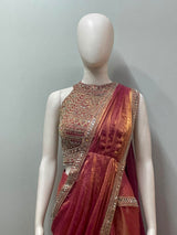 Magenta Amber Embroidered Draped Saree Set