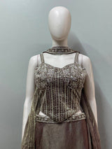 Metallic Taupe Crystal Corset Lehenga Ensemble