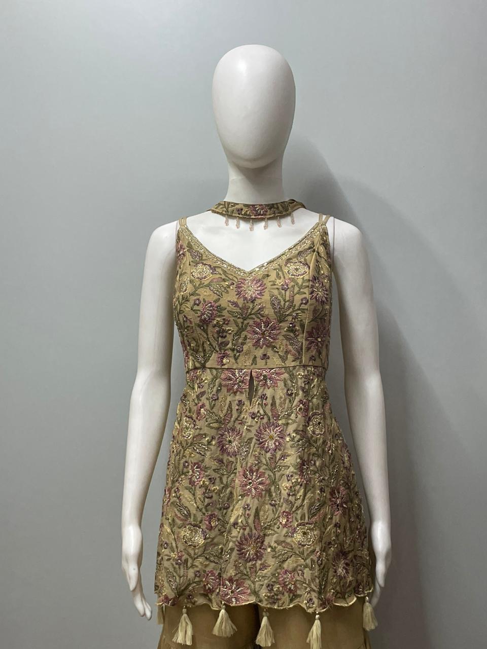 Olive Floral Embroidered Gharara Set