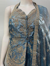 Steel Blue Antique Gold Floral Palazzo Set