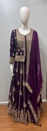 Plum Zari Jacket Lehenga Couture Set