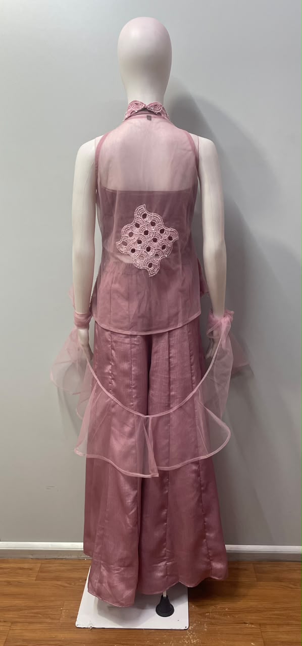 Dusty Rose Crystal Cutwork Palazzo Set