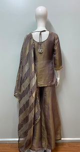 Taupe Gold Embroidered Palazzo Set
