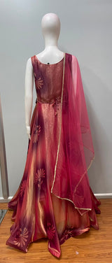 Fuchsia Gold Floral Anarkali Dupatta Set