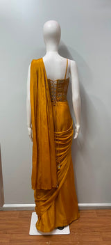 Mustard Gold Draped Saree Set