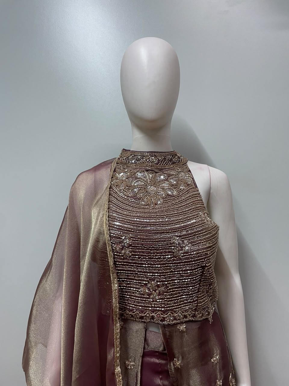Smoky Mauve Gold Embroidered Palazzo Drape Set