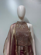 Smoky Mauve Gold Embroidered Palazzo Drape Set
