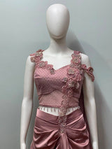 Dusty Rose Floral Draped Saree Set