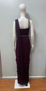 Maroon Corset Draped Saree Set