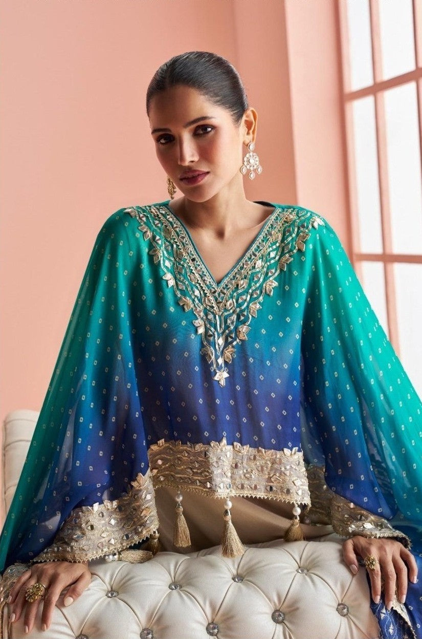 Teal Royal Blue Ombre Gota Sharara Set