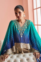 Teal Royal Blue Ombre Gota Sharara Set