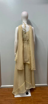 Champagne Gold Floral Embroidered Peplum Palazzo Ensemble
