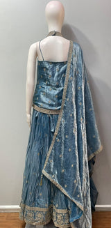 Steel Blue Antique Gold Floral Palazzo Set