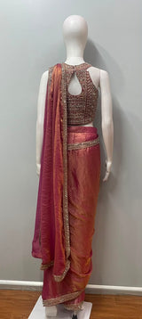 Magenta Amber Embroidered Draped Saree Set