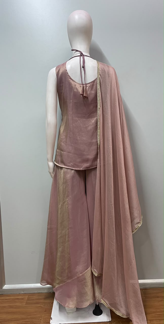 Dusty Mauve Pearl Floral Palazzo Set