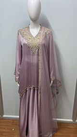 Smoky Lilac Gold Embroidered Palazzo Ensemble