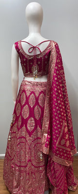 Fuchsia Gold Zari Bridal Lehenga Ensemble