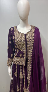 Plum Zari Jacket Lehenga Couture Set