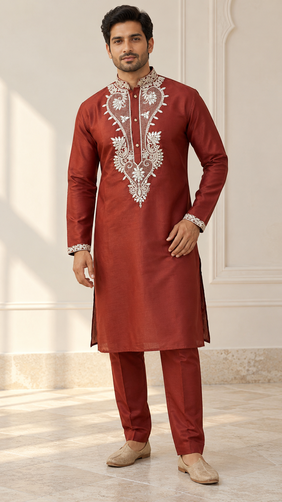 Burnt Sienna Silver Mirror Heritage Kurta