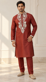 Burnt Sienna Silver Mirror Heritage Kurta