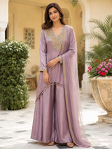 Smoky Lilac Gold Embroidered Palazzo Ensemble