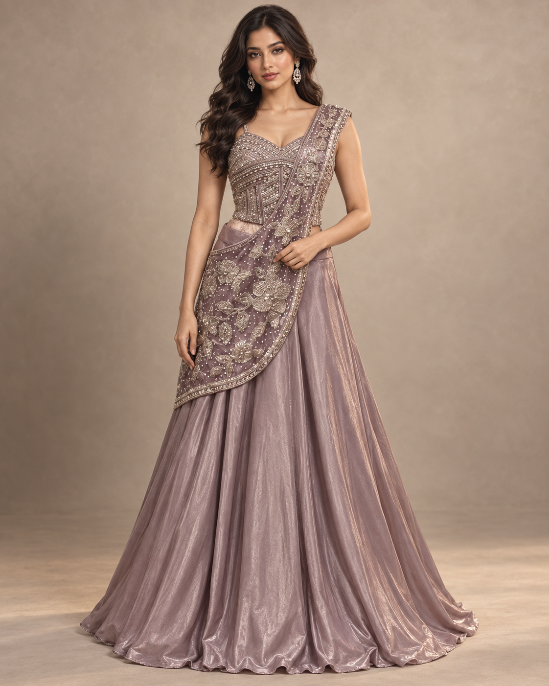 Smoky Lilac Silver Floral Lehenga Set
