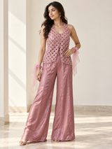 Dusty Rose Crystal Cutwork Palazzo Set