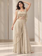 Ivory Silver Pearl Jewel Cape Palazzo Set