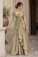 Champagne Gold Jewel Draped Skirt Set